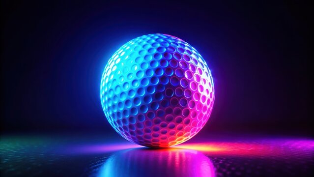 Neon-lit golf ball glowing in the dark, perfect for futuristic sports concepts and night golf events