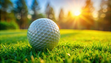 Obraz premium A close-up shot of a white golf ball sitting on the green grass of a golf course