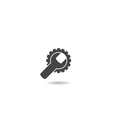 Wrench spanner and gear icon with shadow