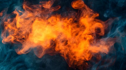 Abstract Orange and Blue Smoke Swirls Background