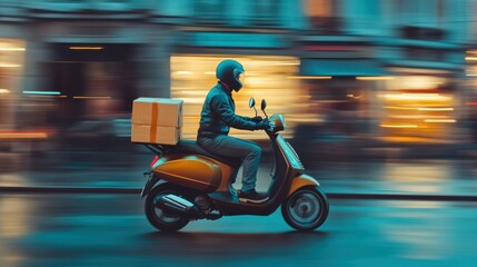 Delivery Rider on Scooter in Urban Environment