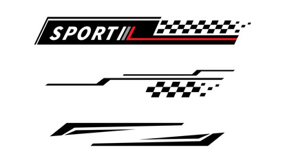 Sport car stripe stickers. Racing stripes. Race flag. Checkered flag. Stickers car decal template. Automotive graphics. Racing sport checkered pattern. Vector illustration © Alano Design