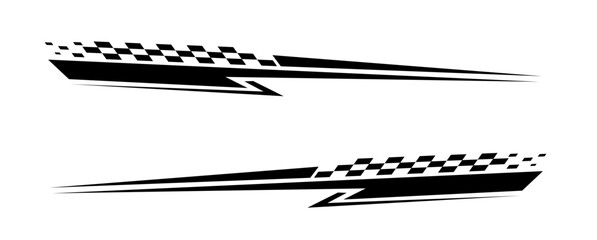 Sport car stripe stickers. Racing stripes. Race flag. Checkered flag. Stickers car decal template. Automotive graphics. Racing sport checkered pattern. Vector illustration © Alano Design