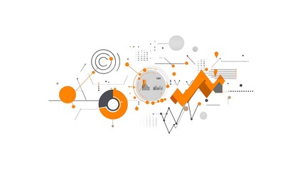 Obraz premium Abstract infographic with orange arrow, lines and charts on white background.