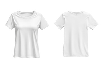 Blank Short sleeve t shirt mockup, woman white T-shirts front and back view, used as design template isolated on white background