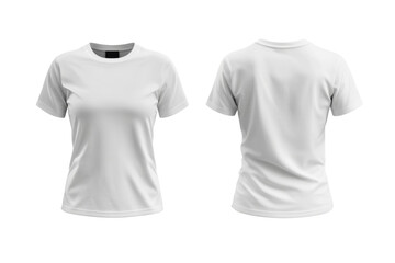 Blank Short sleeve t shirt mockup, woman white T-shirts front and back view, used as design template isolated on white background