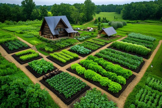 Permaculture design integrating plants, animals, and people in a sustainable, self-sufficient farming system