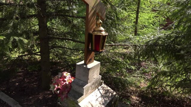Tomb of Konstantin Nikolaevich Leontiev, Russian philosopher and diplomat. Gethsemane Chernigov Skit is courtyard of Holy Trinity St. Sergius Lavra. Sergiev Posad, Moscow Region, Russia.