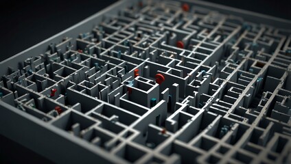 3D maze with a search bar guiding users through navigation.