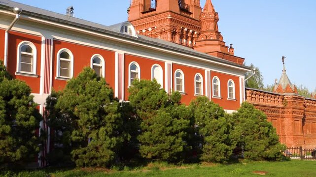 Chernigovsky Skete belfry. Chernigovsky skete in Sergiev Posad, Russia is monastery standing unique in central Russia for hand-dug monk cells and prayer caves.