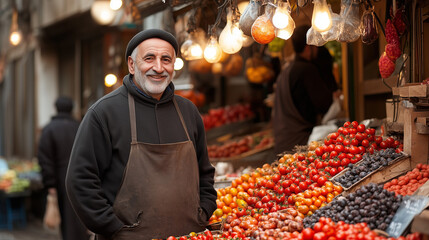 Naklejka premium A smiing market seller in the apron