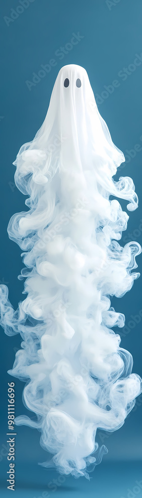 Wall mural a ghostly figure is floating in the air with a cloud of smoke trailing behind it. the image has a sp
