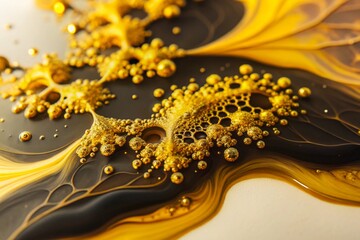 fluid acrylic paint with unusual golden patterns texture background