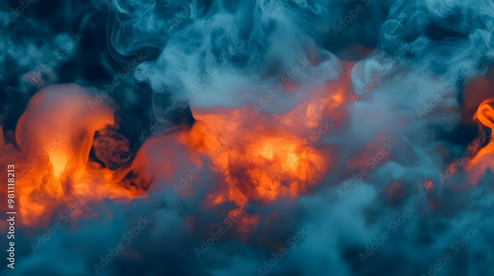 Canvas Prints Abstract Smoke Background, Blue & Orange Swirls, Vapor Texture