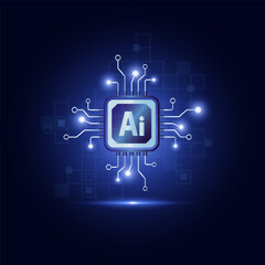 Electronic circuit chip processor, Smart technology artificial intelligence AI, Vector illustration icon gradient blue.