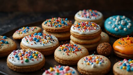 A vibrant assortment of cookies and treats topped with sprinkles, perfect for festive occasions.