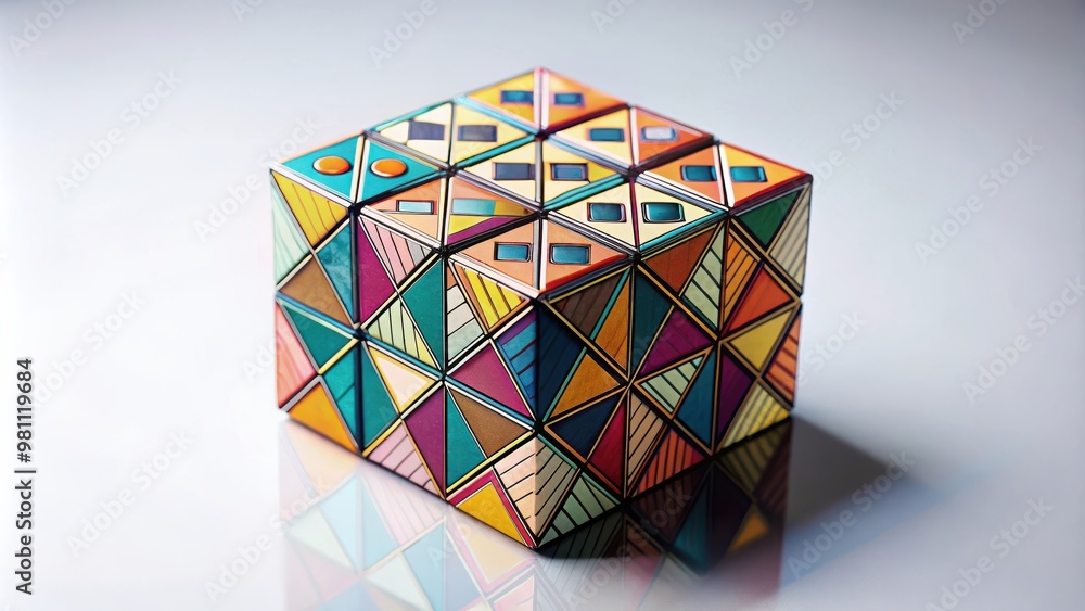 Aufkleber folded cubes puzzle with abstract geometric shapes and patterns