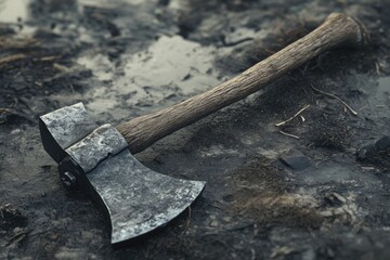 A Rusty Double-Headed Axe Laying on a Patch of Dirt