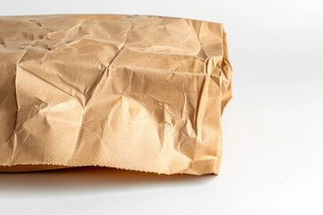 A brown paper bag sitting on a white surface