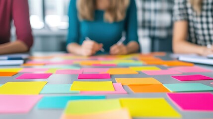 Naklejka premium Collaborative Workspace with Colorful Sticky Notes