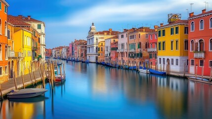Obraz premium The serene canals of Venice, Italy, with colorful buildings reflecting in the water.