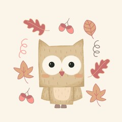 cute owl in autumn seasons illustrations. cute animal design background