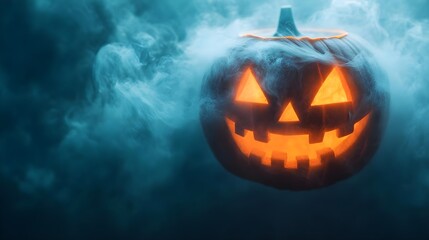 Naklejka premium Glowing Jack-o'-Lantern in Smoke for Halloween