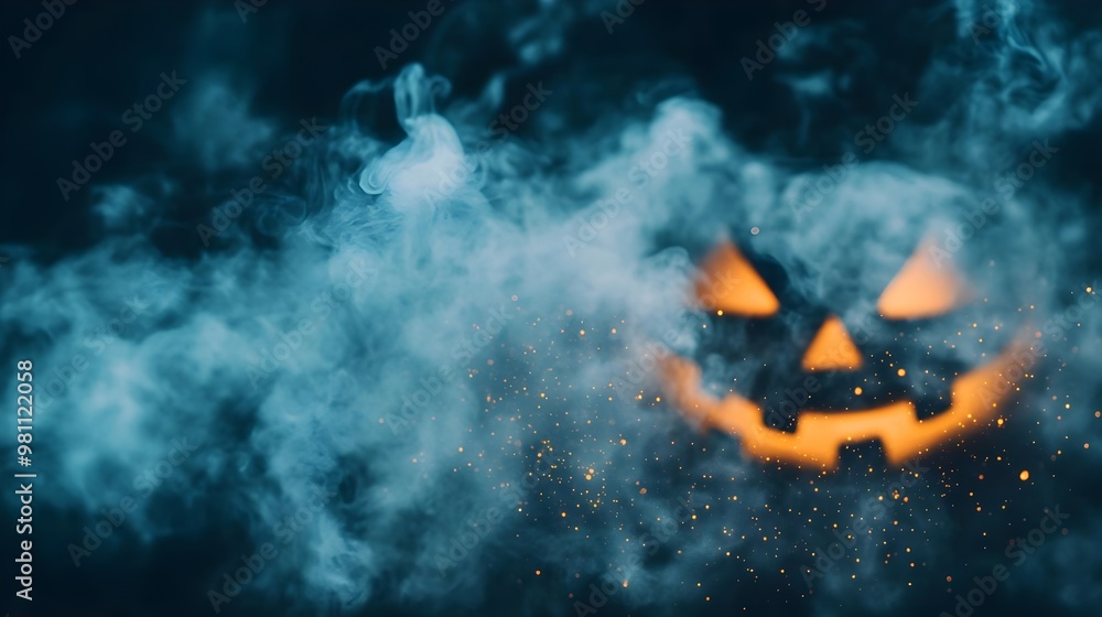 Sticker halloween jack-o-lantern smoke and sparkles