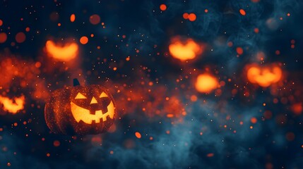 Halloween Jack-o-Lantern with Bokeh Lights and Smoke