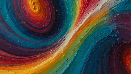 Abstract composition featuring color vortex and textured paint.