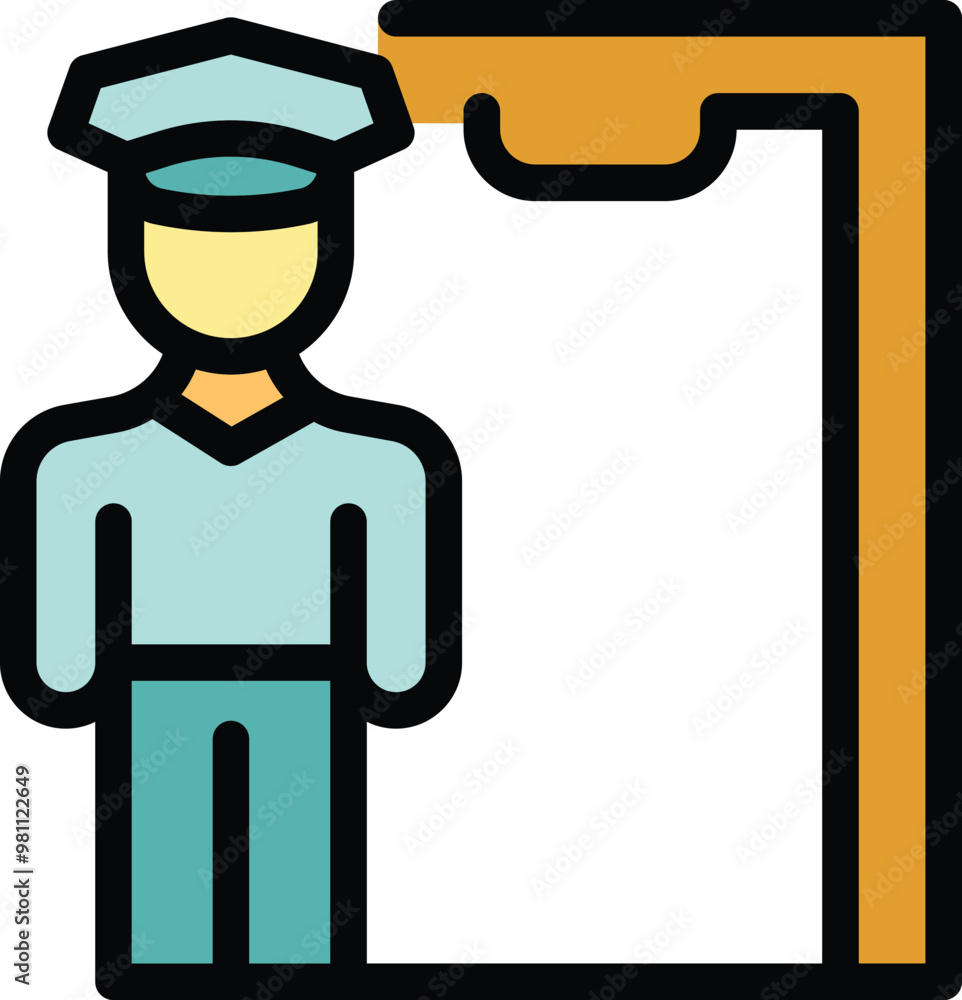 Poster security guard is standing next to a metal detector gate, ensuring the safety and security of a buil
