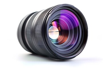 camera lens on white background, photographer's equipment, photography