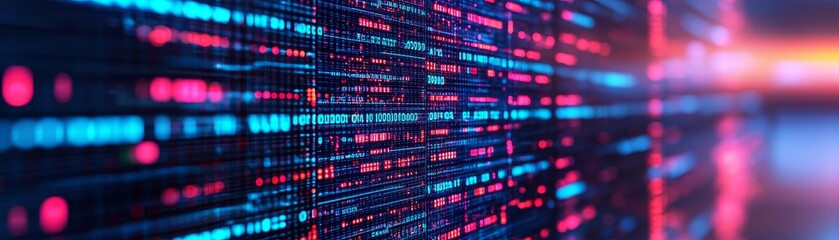 Fototapeta premium Abstract digital data flow with vibrant colors, representing technology and connectivity in a futuristic environment.