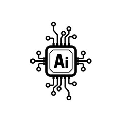Circuit electronic chip processor, Artificial intelligence Ai logo icon, Digital IT technology future, Vector illustration.