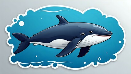 Obraz premium Cartoon illustration of a friendly whale swimming in the sea.
