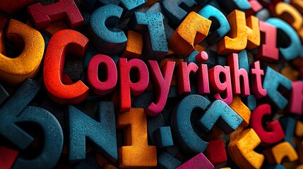 Fototapeta premium Colorful 3D copyright text among scattered letters