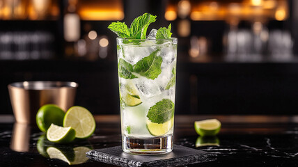 Refreshing mojito cocktail with mint and lime