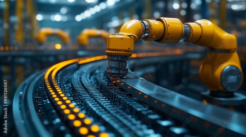 Poster rpa bots efficiently managing inventory in a modern warehouse environment during daytime operations