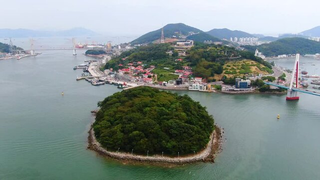 Filming a drone in the sky showing the beautiful sea in Yeosu, Korea_10