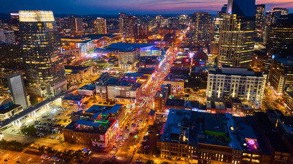 Aerial View of Nashville Nightlife on Vibrant Broadway Street