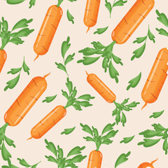 seamless pattern of rectangular carrot variety with green tails and green leaves arranged randomly, vector