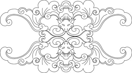 Vector sketch, illustration, silhouette, design, decorative image, ornament, baground, classical vintage carving, ethnic floral animal, traditional Chinese 