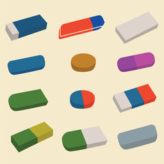 collection of erasers with various shapes and colors