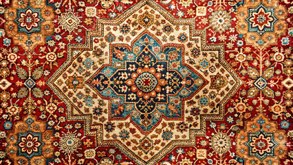 Naklejka premium Old red persian carpet texture, abstract intricate ornament