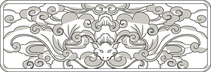 Vector sketch, illustration, silhouette, design, decorative image, ornament, baground, classical vintage carving, ethnic floral animal, traditional Chinese 