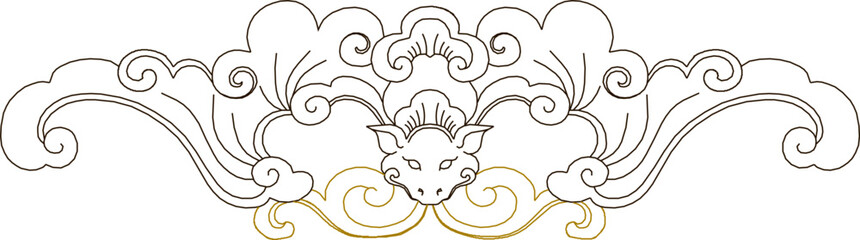 Vector sketch, illustration, silhouette, design, decorative image, ornament, baground, classical vintage carving, ethnic floral animal, traditional Chinese