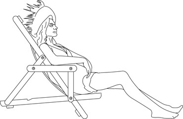 Vector sketch illustration, silhouette design, image of people relaxing at a beach resort, sunbathing, enjoying the sun