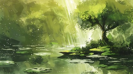 Fototapeta premium Serenity in Nature's Brushstrokes: The Essence of Rain