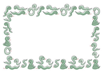 かわいい手書きの蛇のフレームイラスト