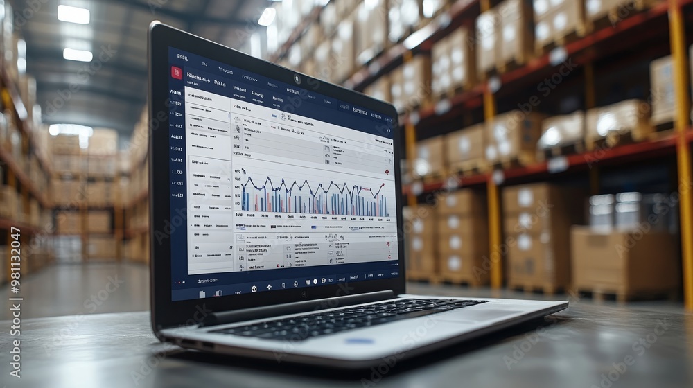 Poster visualization of automated mobile robot interface in a warehouse during inventory management